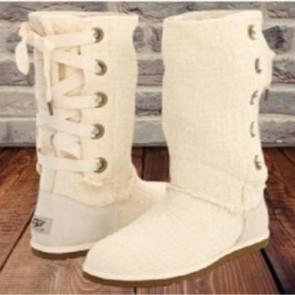 UGG Heirloom Lace Cream Tall Classic Ribbons up Back of Boots 🍦size 10